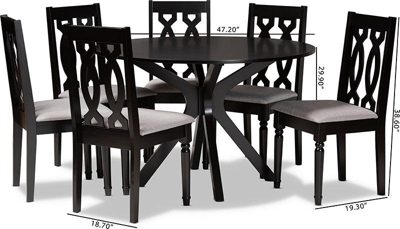 Wholesale Interiors Dining Sets - Callie Grey Fabric Upholstered and Dark Brown Finished Wood 7-Piece Dining Set