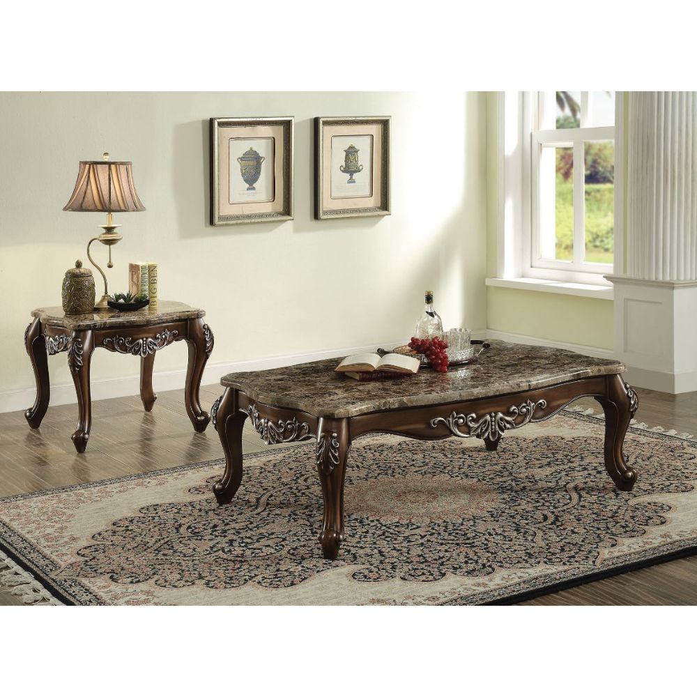 ACME Side & End Tables - ACME Latisha End Table, Marble & Antique Oak