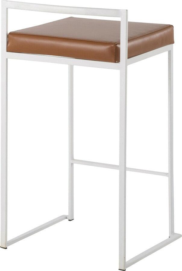 Lumisource Barstools - Fuji Contemporary Stackable Counter Stool in White with Camel Faux Leather Cushion - Set of 2