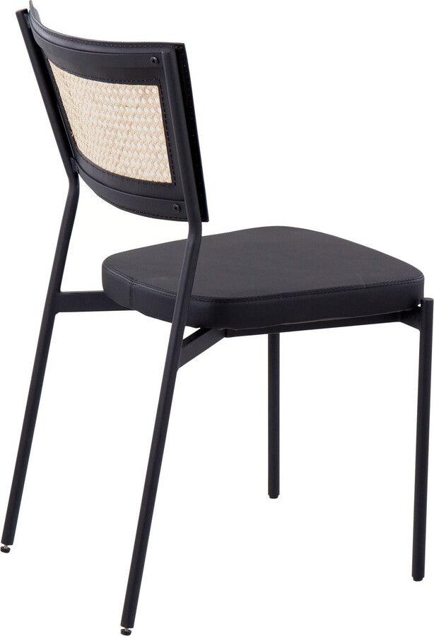 Lumisource Dining Chairs - Rattan Tania Contemporary Dining Chair In Black Metal, Black Faux Leather, & Rattan Back (Set of 2)