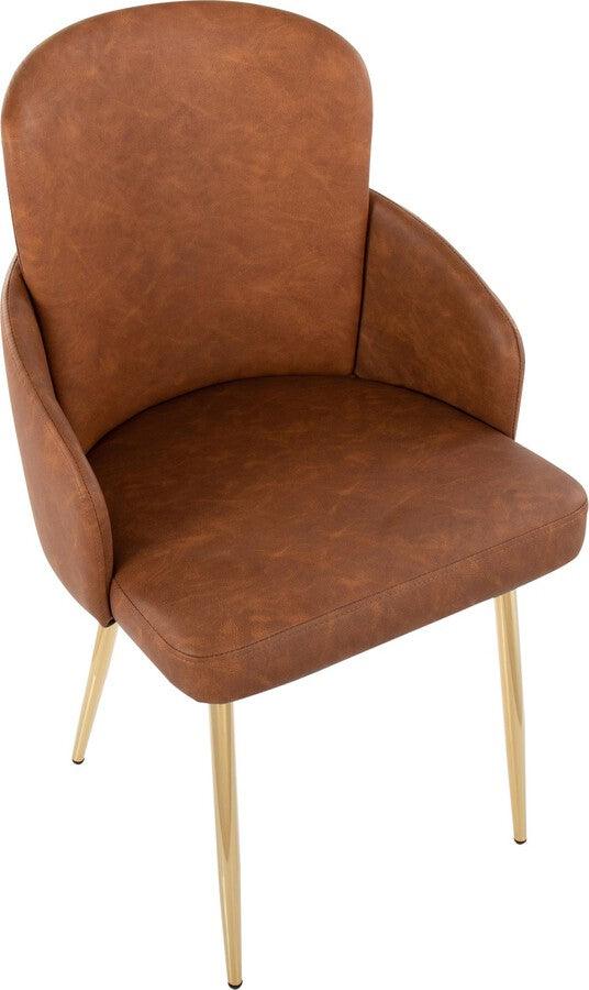 Lumisource Dining Chairs - Dahlia Contemporary Dining Chair In Gold Metal & Camel Faux Leather With Chrome Accent (Set of 2)