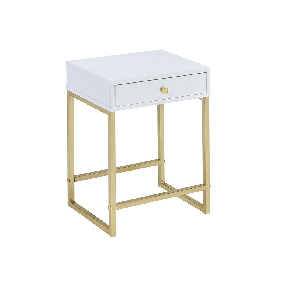 ACME Side & End Tables - ACME Coleen Side Table, White & Brass