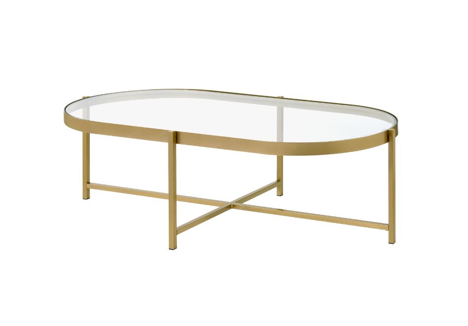 ACME Furniture Coffee Tables - ACME Charrot Coffee Table, Clear Glass & Gold Finish