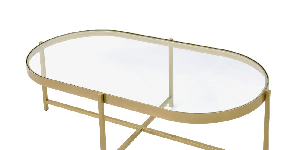 ACME Furniture Coffee Tables - ACME Charrot Coffee Table, Clear Glass & Gold Finish
