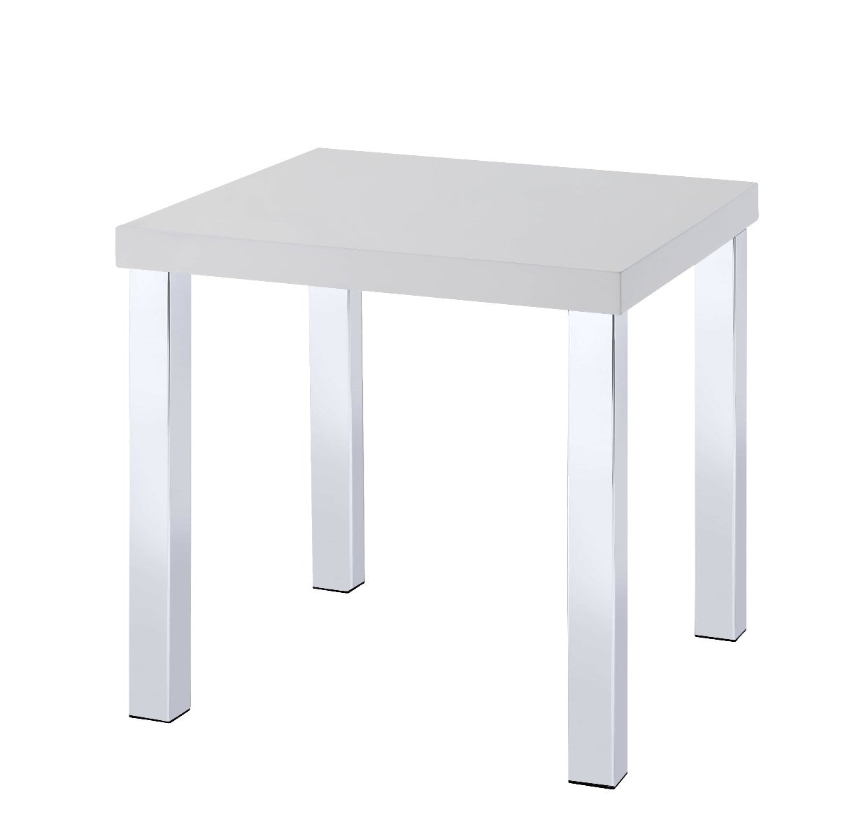 ACME Side & End Tables - ACME Harta End Table, White High Gloss & Chrome
