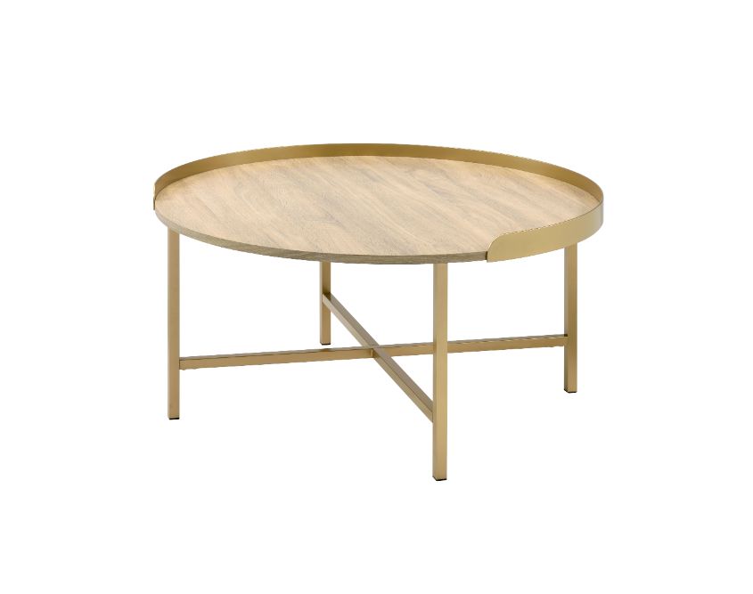 ACME Coffee Tables - ACME Mithea Coffee Table, Oak Table Top & Gold Finish