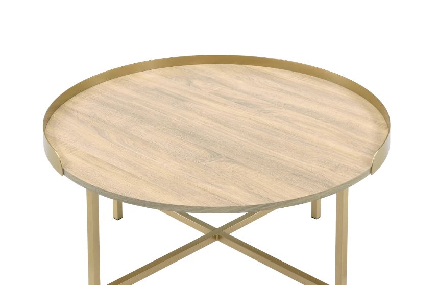 ACME Furniture Coffee Tables - ACME Mithea Coffee Table, Oak Table Top & Gold Finish