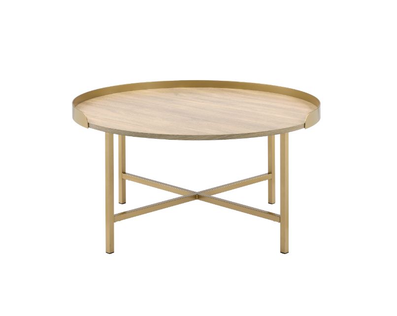 ACME Furniture Coffee Tables - ACME Mithea Coffee Table, Oak Table Top & Gold Finish