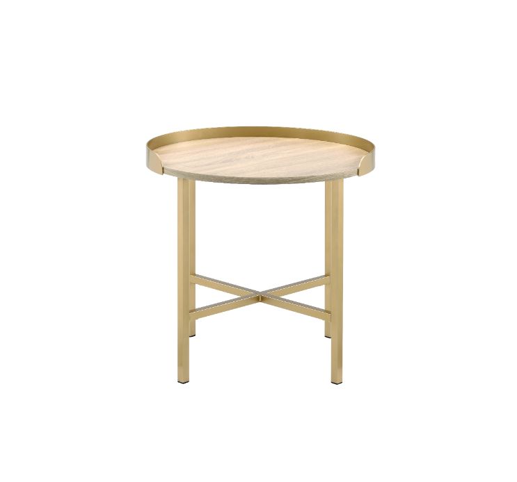 ACME Furniture Coffee Tables - ACME Mithea End Table, Oak Table Top & Gold Finish