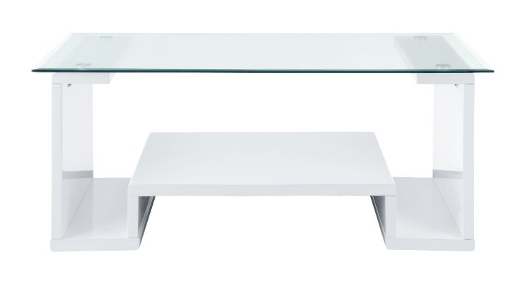ACME Furniture Coffee Tables - ACME Nevaeh Coffee Table, Clear Glass & White High Gloss Finish