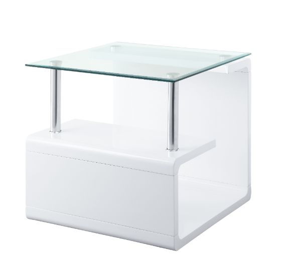 ACME Furniture Coffee Tables - ACME Nevaeh End Table, Clear Glass & White High Gloss Finish