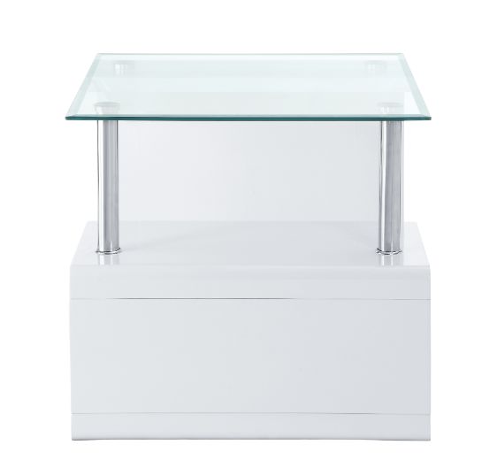 ACME Furniture Coffee Tables - ACME Nevaeh End Table, Clear Glass & White High Gloss Finish