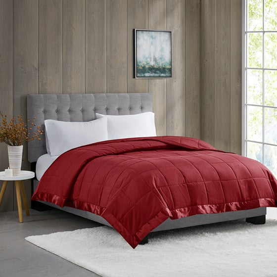 Olliix.com Comforters & Blankets - Lightweight Down Alternative Blanket with Satin Trim Burgundy Full/Queen