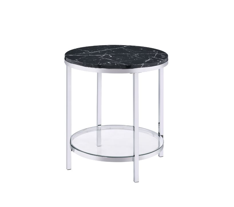 ACME Furniture Coffee Tables - ACME Virlana End Table, Faux Black Marble & Chrome Finish