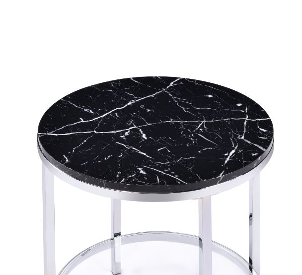 ACME Furniture Coffee Tables - ACME Virlana End Table, Faux Black Marble & Chrome Finish