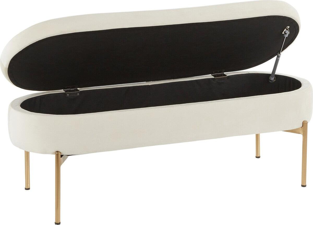 Lumisource Benches - Chloe Contemporary/Glam Storage Bench in Gold Metal and Cream Velvet