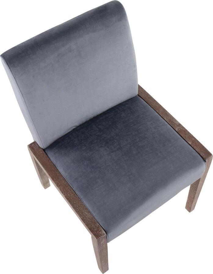 Lumisource Accent Chairs - Carmen Contemporary Chair In White Washed Wood & Crushed Blue Velvet (Set of 2)