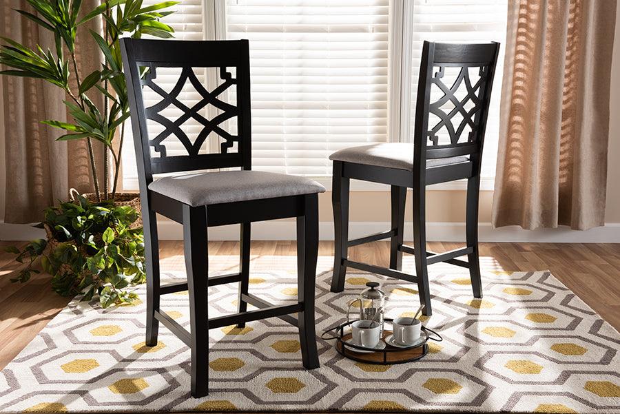 Wholesale Interiors Barstools - Nisa Grey Fabric Upholstered Espresso Brown Finished 2-Piece W (Set of 2)