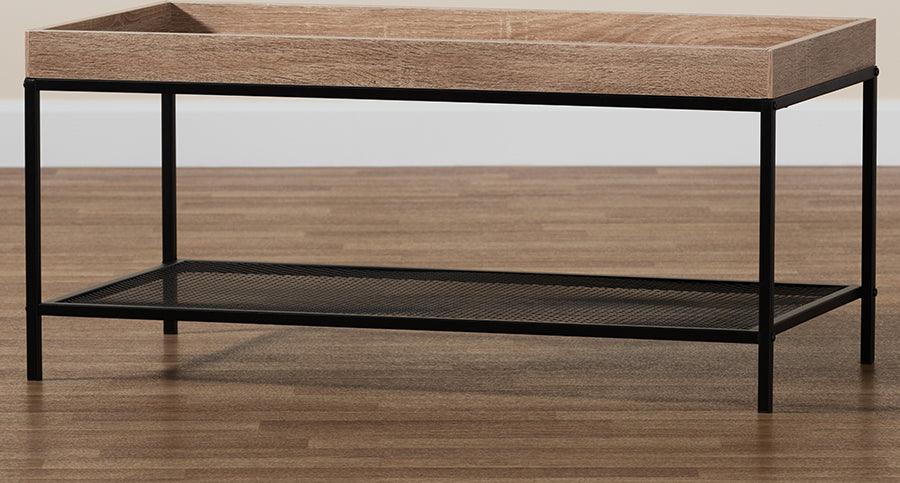 Wholesale Interiors Coffee Tables - Overton Modern Industrial Oak Brown Finished Wood and Black Metal Coffee Table