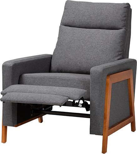 Wholesale Interiors Accent Chairs - Halstein Mid-Century Modern Grey Fabric & Walnut Brown Finished Wood Lounge Chair