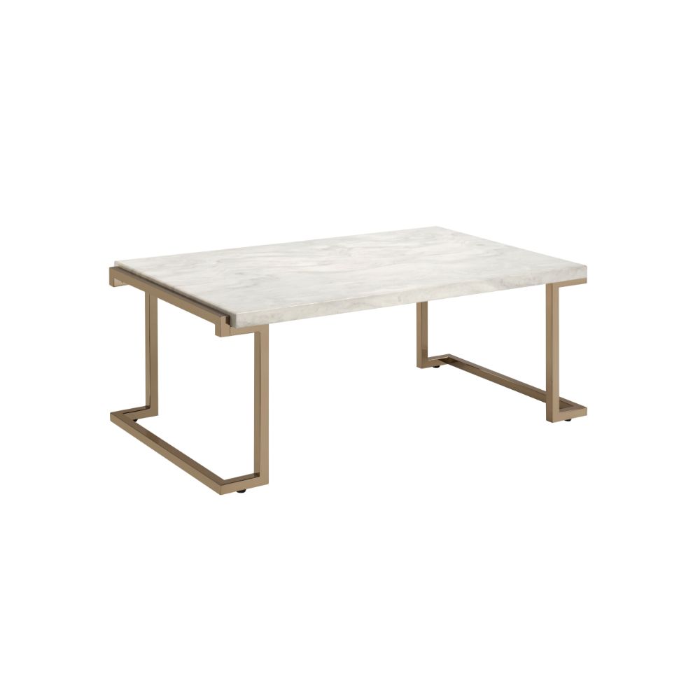 ACME Coffee Tables - ACME Boice II Coffee Table, Faux Marble & Champagne