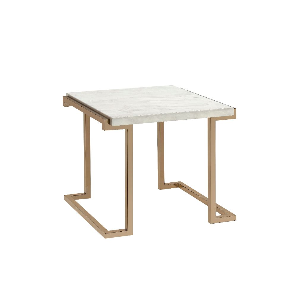 ACME Side & End Tables - ACME Boice II End Table, Faux Marble & Champagne