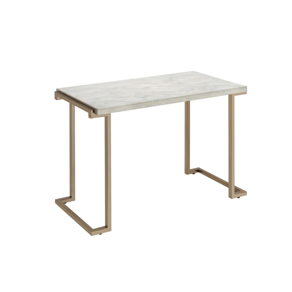 ACME Side & End Tables - ACME Boice II Sofa Table, Faux Marble & Champagne
