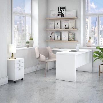 Bush Business Furniture Home Office Sets - L Shaped Desk with Mobile File Cabinet Pure White & Pure White