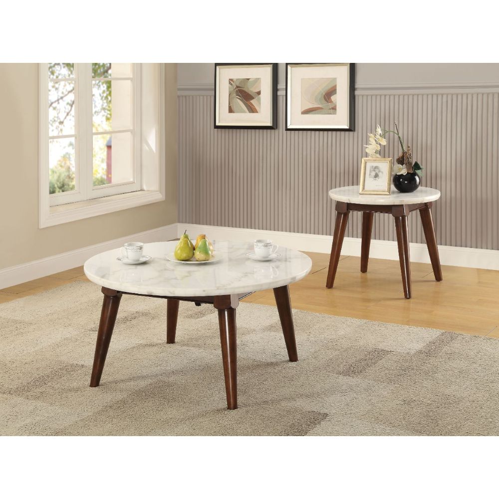 ACME Furniture TV & Media Units - Gasha Coffee Table, White Marble & Walnut