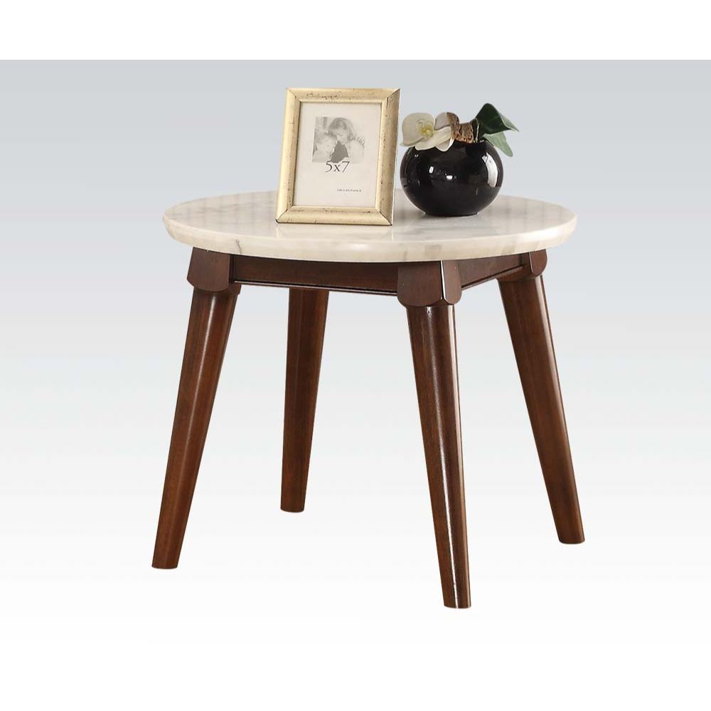 ACME Side & End Tables - ACME Gasha End Table, White Marble & Walnut