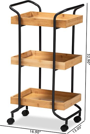 Wholesale Interiors Kitchen & Bar Carts - Baxter Contemporary Oak Brown Wood and Black Metal 3-Tier Mobile Kitchen Cart