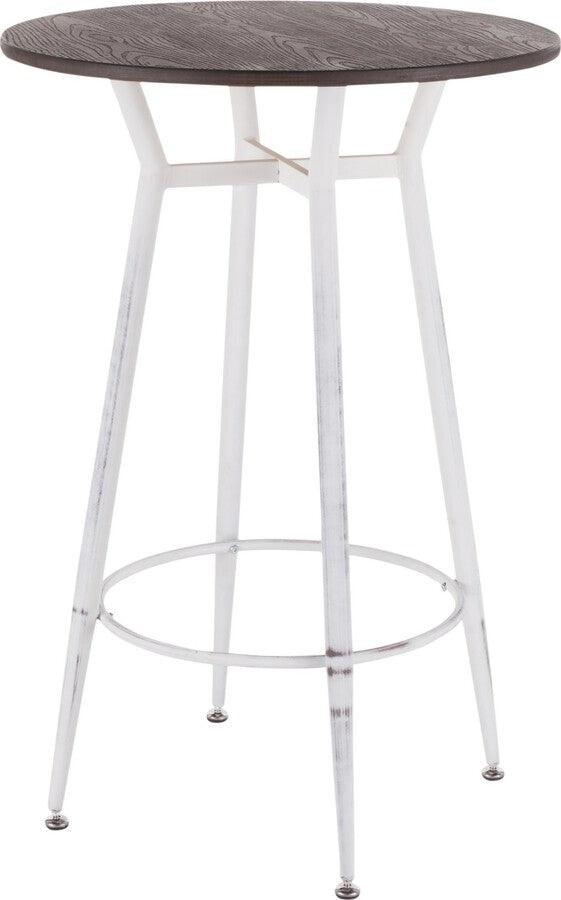 Lumisource Bar Tables - Clara Industrial Round Bar Table in Vintage White Metal with Espresso Wood-Pressed Grain Bamboo