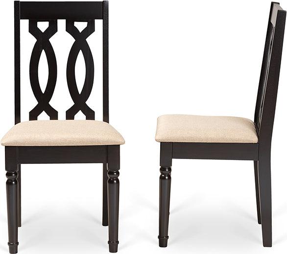 Wholesale Interiors Dining Chairs - Cherese Sand Fabric Upholstered and Dark Brown Finished Wood 2-Piece Dining Chair Set
