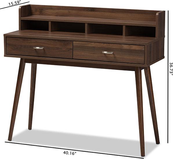 Wholesale Interiors Desks - Disa Mid-Century Modern Walnut Brown Finished 2-Drawer Desk