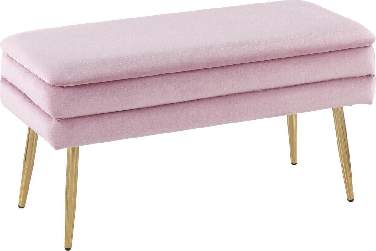 Lumisource Benches - Neapolitan Contemporary/Glam Storage Bench in Gold Steel & Blush Pink Velvet