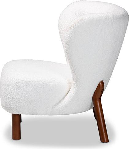 Wholesale Interiors Accent Chairs - Cabrera Modern and Contemporary White Boucle and Walnut Brown Wood Accent Chair