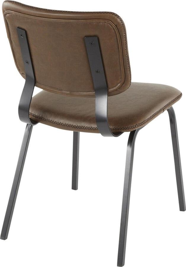 Lumisource Dining Chairs - Foundry Contemporary Chair in Black Metal and Espresso Faux Leather with Brown - Set of 2