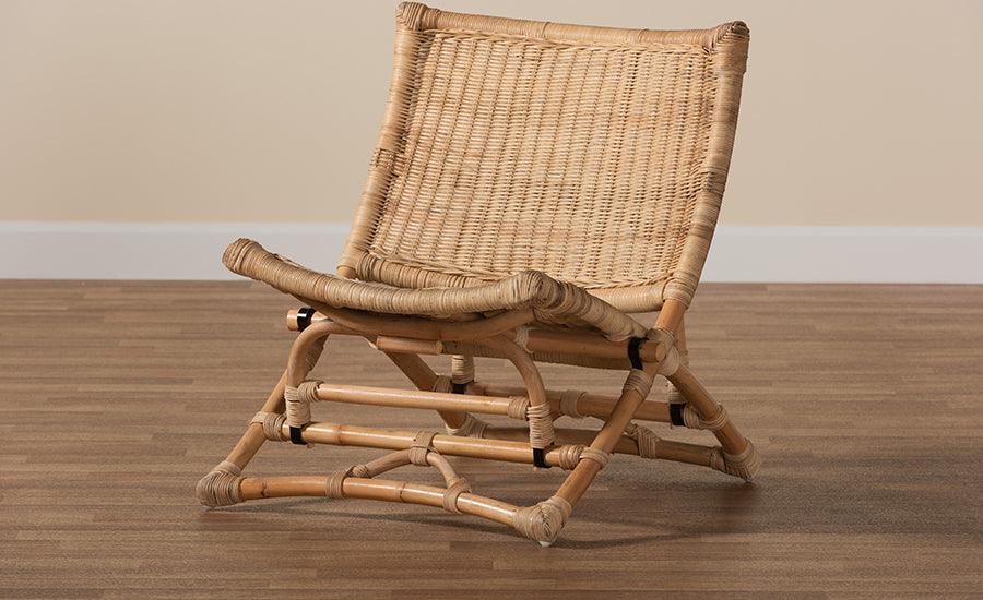 Wholesale Interiors Accent Chairs - Herrara Modern Bohemian Natural Brown Antique Rattan Foldable Lounge Chair