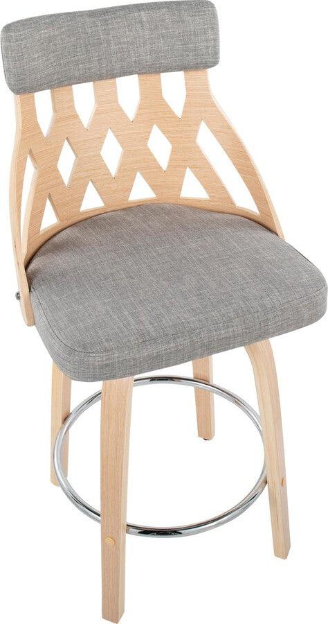 Lumisource Barstools - York 26" Counter Stool In Natural Wood & Light Grey Fabric With Chrome Footrest