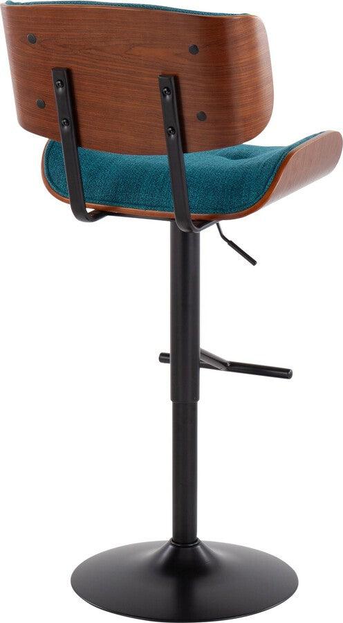 Lumisource Barstools - Lombardi Mid-Century Modern Barstool in Black Metal and Teal Noise Fabric with Walnut Wood Accent