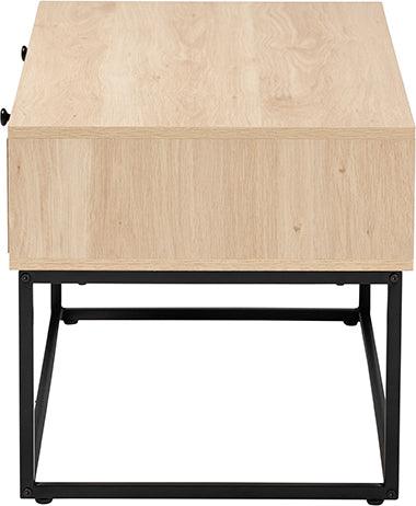 Wholesale Interiors Coffee Tables - Amelia Mid-Century Natural Brown Finished Wood and Natural Rattan 2-Drawer Coffee Table