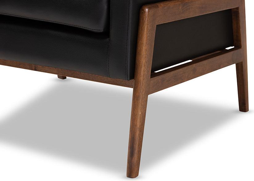 Wholesale Interiors Accent Chairs - Perris Mid-Century Modern Black Faux Leather Upholstered Walnut Wood Lounge Chair