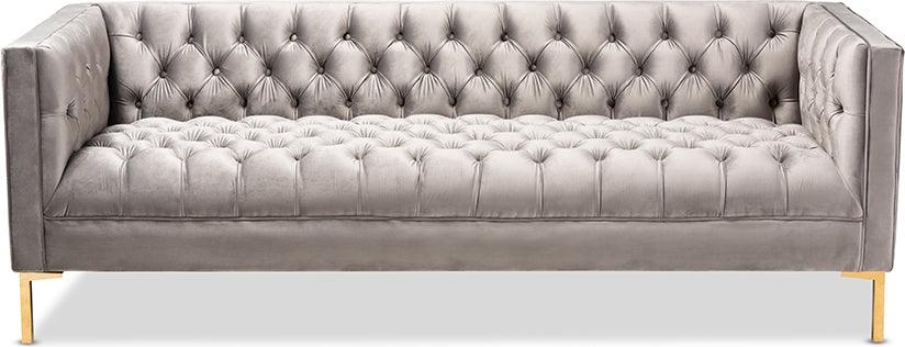 Wholesale Interiors Sofas & Couches - Zanetta Glam and Luxe Gray Velvet Upholstered Gold Finished Sofa