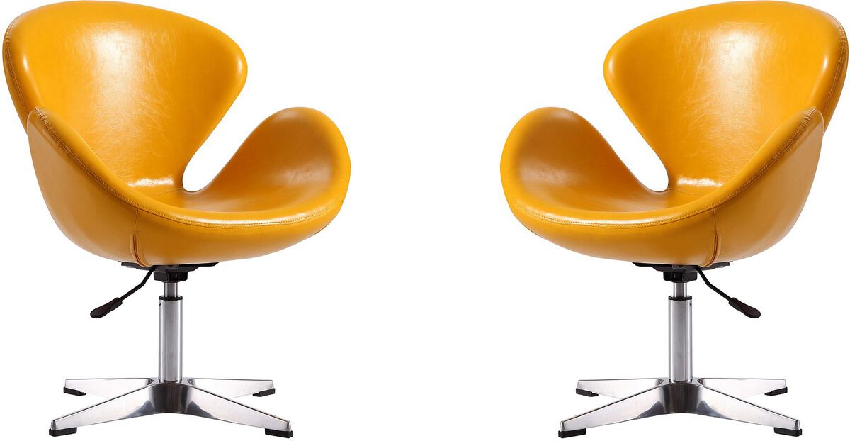 Manhattan Comfort Accent Chairs - Raspberry Yellow & Polished Chrome Faux Leather Adjustable Swivel Chair (Set of 2)