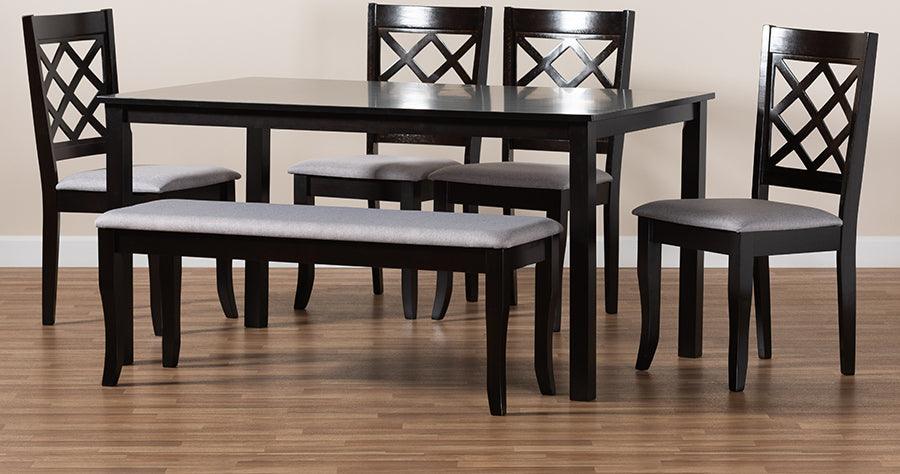 Wholesale Interiors Dining Sets - Andor Grey Fabric Upholstered and Dark Brown Finished Wood 6-Piece Dining Set