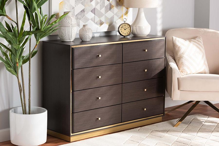 Wholesale Interiors Dressers - Cormac Modern and Contemporary Espresso Brown Wood and Gold Metal 8-Drawer Dresser