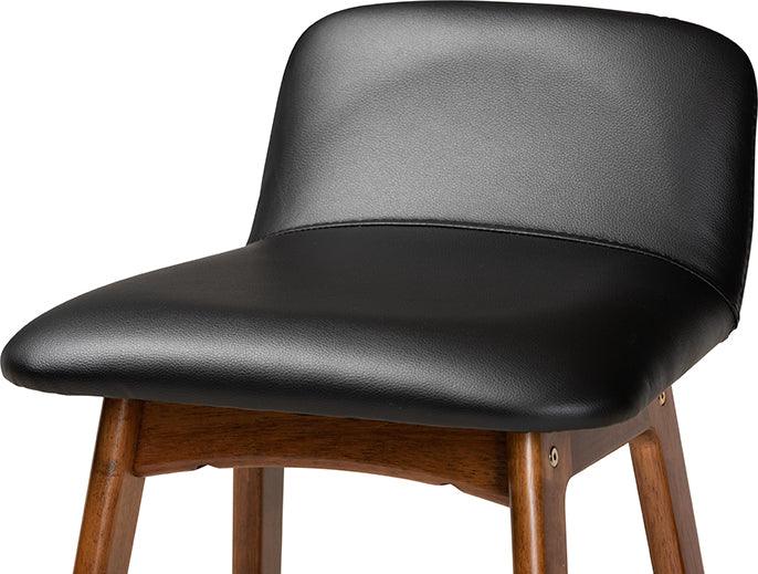 Wholesale Interiors Barstools - Darrin Black Faux Leather Upholstered and Walnut Brown Finished Wood 2-Piece Bar Stool Set