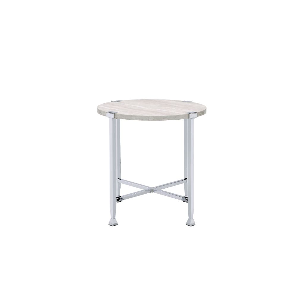 ACME Side & End Tables - ACME Brecon End Table, White Oak &Chrome