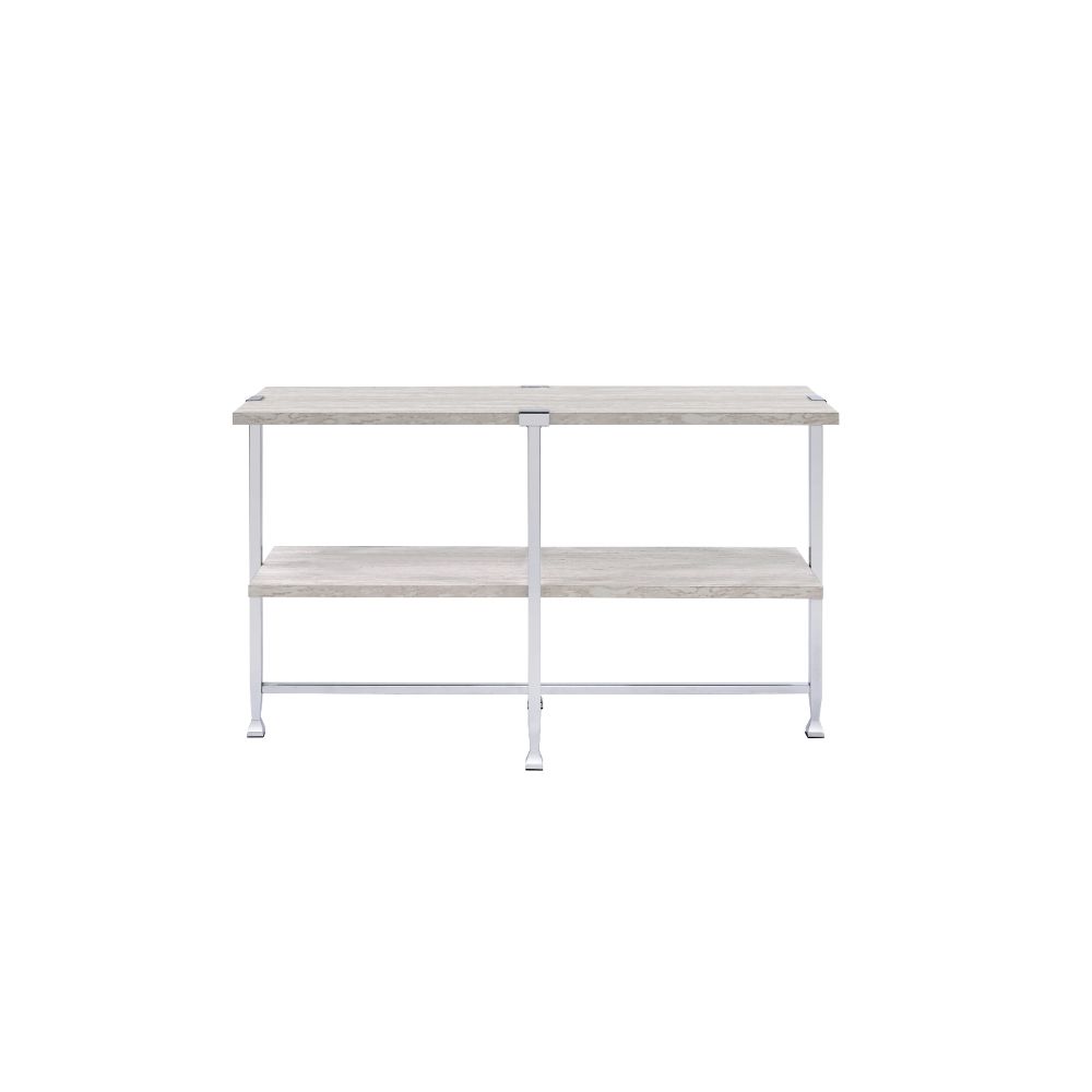 ACME Side & End Tables - ACME Brecon Sofa Table, White Oak &Chrome