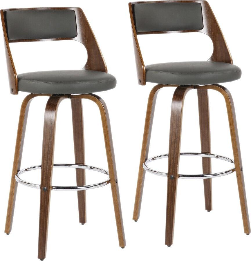 Lumisource Barstools - Cecina Barstool With Swivel In Walnut & Grey Faux Leather (Set of 2)